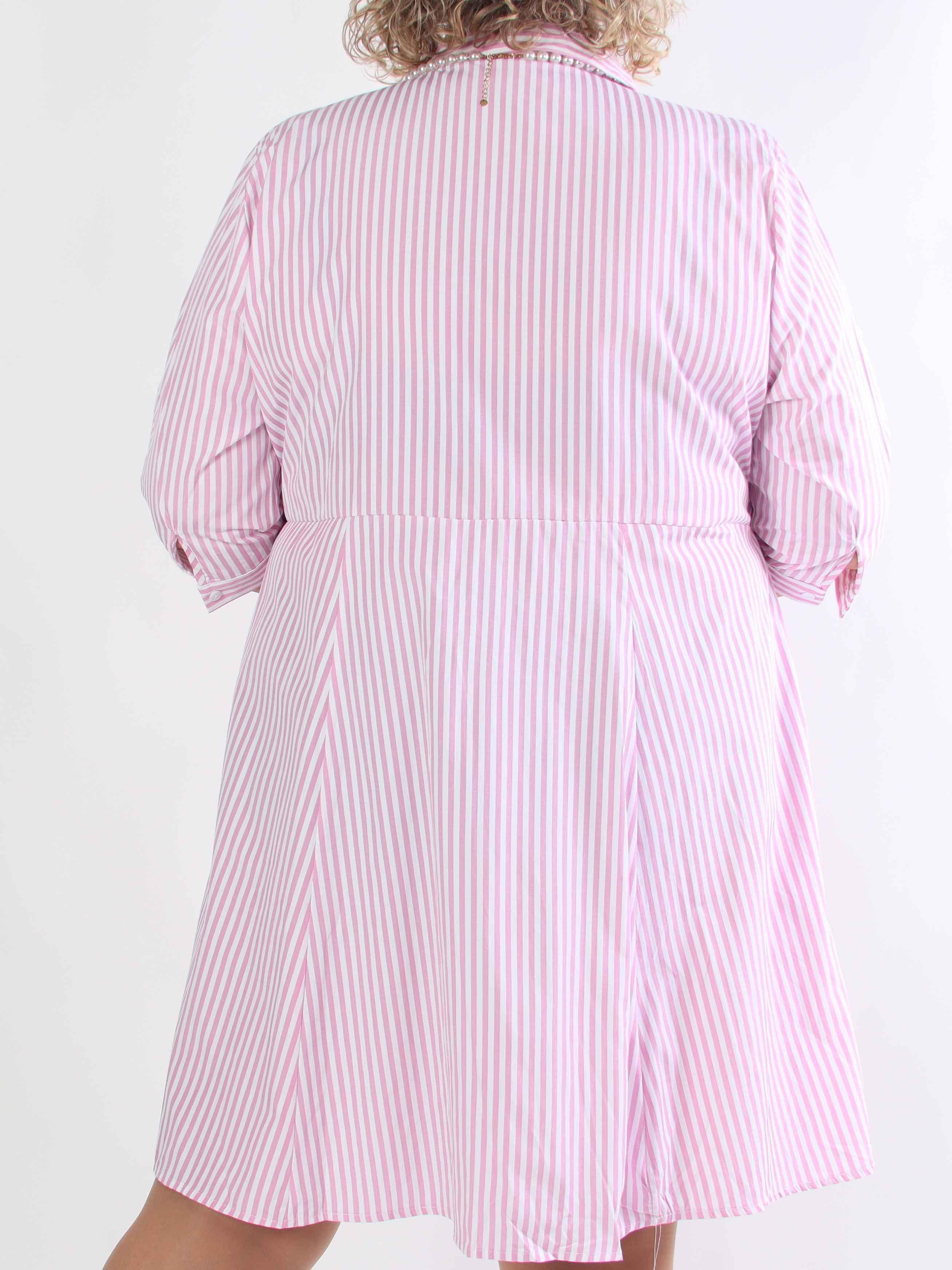 Hilma - Stribet skjortekjole i a-facon med bindebånd i livet